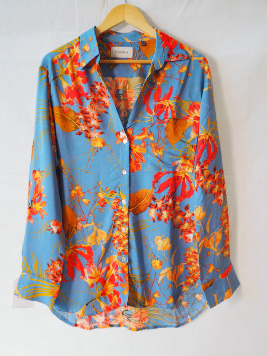 Blusa naiara camisa de flores naranja con botones de nacar